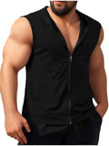 Riolio  Mens Workout Hooded Tank Tops Zip Up Sleeveless Gym Shirts Muscle T Shirt Summer Bodybuilding Vest Solid Color Hoodies T Shirt