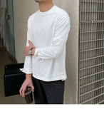 Riolio  New Autumn Fashion Men T-shirt Light Luxury Solid Color Long Sleeve Tops Leisure Streetwear Casual O Neck Basic Shirts M-3XL