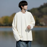 Riolio Long Sleeve V-Neck T-Shirt mens Solid Color Spring  Casual Basic Top  Plain Tee Shirt Breathable Comfort Stretch Soft plus size