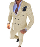 Riolio  Men's Plaid 2-Piece Suit Casual Tuxedo Set with Double Breasted Peak Lapel Blazer And Pants for Wedding Prom Evening Party