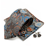 Riolio  New Men's Polyester Tie Pocket Square Cufflink Set Green Wine Red Brown Paisley Flower Necktie Business Party Accessories Gifts