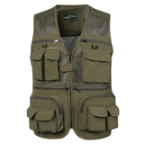 Riolio  Men's Vest Tactical Webbed Gear Coat Summer Photographer Waistcoat Tool Many Pocket Mesh Work Sleeveless Jacket Male