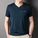 Riolio Silk V-Ne ort Sve T-irt Men's Pure Color Summer Ice Silk Feel High End Dad Clothes Faion Urban Busin Casual