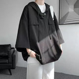 Riolio  Oversize Solid Color Youth T Shirts Men's Summer New 3/4 Sleeve Hooded Simplicity Trend Tops Tees Fashion Korean Men Clothing