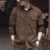 Riolio  Spring and Autumn New American Retro Tooling Brown Shirt Men's Long-sleeved Loose Casual Multi-pocket Shirt