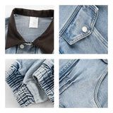 Riolio  New Autumn Winter Men Denim Jacket Color Block Collar Fashion Large Pockets Outdoor Casual Coat Streetwear Trending Outerwear