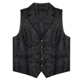 Riolio Luxury Black Paisley Silk Suit Vest for Men Bow Tie Handkerchief Cufflinks Wedding Party Formal Tuxedo Waistcoat