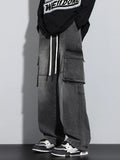 Riolio  New Men's Baggy Straight Cargo Jeans Elastic Waist Vintage Blue Black Smoky gray Denim Pants Fashion High Street Male Trousers