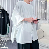 Riolio  Irregular Shirt Men's Japanese Fashion Brand Men's Three-quarter Sleeve Shirt Thin Button Splicing Top