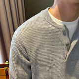 Riolio  Autumn Men Knitted Henry Sweater Long Sleeve Solid Color Jacquard O Neck Luxury Pullovers Korean Fashion Slim-fit Knitwear M-3XL