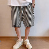 Riolio  Summer Trendy Label Fashion High Street Loose Casual Oversized Vertical Stripes Versatile Slimming Cropped Pants for Men
