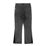Riolio High Street Spliced Speckled Ink Micro Flare Pants for Men Cleanfit Casual Washed Baggy Straight Denim Trousers Y2K Jeans