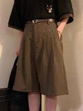 Riolio Summer Japanese Retro Simple Solid Color Casual Trousers Men Women Loose Wide-leg Shorts Fashionable and Trendy Five-point Pants