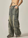 Riolio New High Street Summer Retro Washed Straight Tube Workwear Jeans Pockets for Men and Women Casual Loose American Pants y2k