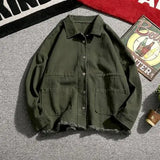 Riolio Japanese Cargo Retro Jacket Men 2025 Spring Loose Large Size Army Green Denim Jacket Preppy Trendy High-end Simple Jacket Chic