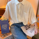 Riolio Summer Vintage Shirts Men Solid Color Japanese Style Chic Harajuku All-match Half Sleeve Teens Tops Unisex Hollow Out Design New