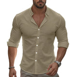 Riolio  European and American cross-border new casual solid color longsleeved shirt cotton lapel button-down long-sleeved beach shirt