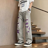 Riolio  Spring and Autumn New Fashion Trendy American Vintage Ripped Straight Leg Jeans Men's Casual Loose Sporty High Quality Jeans