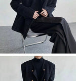 Riolio American Elegant Blazer Coat Autumn Winter High-end Wool Suit Men's Korean Style Loose Double-breasted Suit Vintage Jacket Chic