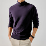 Riolio  Men's Knitted High Collar Long Sve Sweater Autumn Winter Double Flip Casual Comfortable Breathable Pure Color Knitwear