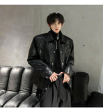 Riolio American Retro Shoulder Pad Short Leather Jacket Men's Spring Deconstruction High-end Fashion Trend Vintage Motorcycle Jacket