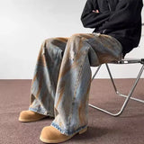 Riolio Tie Dye Ripped Jeans Men's Straight Leg Trendy Brand Retro and Cool Casual Hip-hop High Street Pants