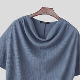 Riolio  Men T Shirt Solid Color Short Sleeve Pleated Casual Male Tee Tops Summer Loose Streetwear Fashion Leisure Men Clothing
