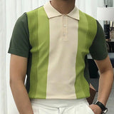 Riolio  Spliced short-sleeved polo shirt for men new high-end slim fit thin casual contrast knitted T-shirt