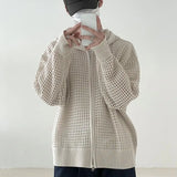 Riolio Men Knitted Jacket Polyester Fiber Jacket Stylish Men's Hip Hop Cardigan with Hollow Out Design Zipper Closure Long for Fall