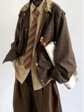 Riolio Retro Japanese Sle Men's Plaid Jaet Spring Autumn Loose Casual Embroidery Outerwear Youth Faion Classic id Coat
