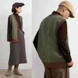 Riolio Loose American Style Trendy Versatile Coffee Color Retro Knitted Cardigan Vest Sweater Vest Vest Men's and Women's Japanese