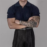 Riolio Hollow Knitted Short-sleeved POLO Shirt T-shirt for Men's Summer Korean Style Top Mesh Texture Design Shirt