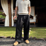 Riolio New Retro Fashion Men Suit Pants Light Luxury Draped Baggy Belt Button-down Solid Color Straight Trousers Elegant Dress Pants