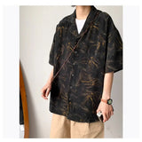 Riolio  Retro Floral Men's Short-sleeved Vintage Loose Casual High-end Drooping Vacation Shirt Jacket