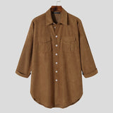 Riolio Casual Men's Mid-length Suede Loose Shirts Tops Autumn Hot Sale Winter Vintage Lapel Collar Button Up Blouse S-5XL