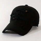 Riolio  Unisex Back Text Embroidery Street Distressed Hole Multi-Layer Fabric Baseball Cap Adjustable Size Solid Color Couples Friends