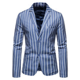 Men New Casual Large Size Suit Jacket Blue and White Stripes with Two Buttons Mens Formal Jacket Blazer Men Size M-5XL