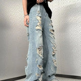 Riolio Vintage Distressed Straight-leg Jeans American Style Slimming Bell Bottoms Loose Fit High-waisted Summer Thin Version For Men