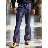 Riolio  Men's Shiny Metallic Sequin Flared Pants Disco Party Bell Bottom Trousers Elastic Waist Sparkly Nightclub Costume