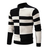 Riolio winter fits men New Men's Black and White Striped Turtleneck Sweater Fashion Long Sleeve Knitted Sheep Wool Sweater