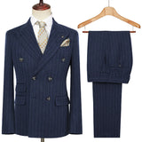 Riolio  Autumn Winter Double-Breasted Thick Stripes Suits for Men Slim Fit 2 Piece Set Blazer Pants Office Smart Casual Wedding New