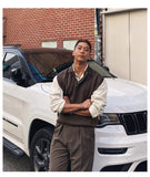 Riolio New Korean Fashion Polo Neck Men Sweater Vest Light Luxury Retro Business Knitted Sleeveless Waistcoats Leisure Premium Knitwear