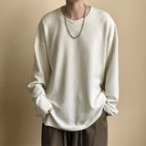 Riolio Spring New Striped Textural T-shirt For Men Long Sleeve Simple All-match Tops Korean Casual Solid Color Male Female Loose Tees
