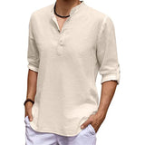 Riolio New Men's Linen Long Sleeve V-neck T Shirt Solid Color Oversize Casual Shirt Cotton Shirt Plus Size Yoga Button Shirts for Men