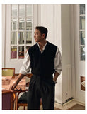 Riolio New Korean Fashion Polo Neck Men Sweater Vest Light Luxury Retro Business Knitted Sleeveless Waistcoats Leisure Premium Knitwear