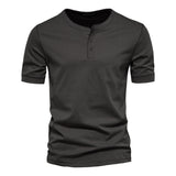 Riolio 100% Cotton Henley Collar T Shirt Men Casual High Quality Summer Short Sleeve Mens T Shirts Fashion Basic T-shirt Male