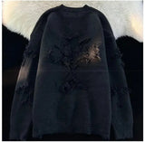Riolio Y2k Streetwear Sweater Men New Retro Hole Fringed Sweater Loose Versatile Knitwear Pullovers Long Sleeve Jumpers Clothing