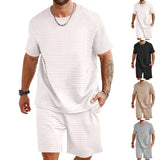 Riolio Summer Fashion Men's Set Jacquard Texture Men's Wear Crew-neck Short-sleeved T-shirt And Short Two-piece Set Free Shipping