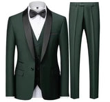 Riolio  Men's 3 Piece Tuxedo Suit Set One Button Satin Shawl Lapel Slim Fit Blazer Vest Pants For Formal Business Wedding Groom
