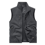 Riolio Summer Vest Jacket Waistcoats Male Breathable Men's Multi-pocket Fishing Photography New Vest Men's Thin Stand-up Collar Vest